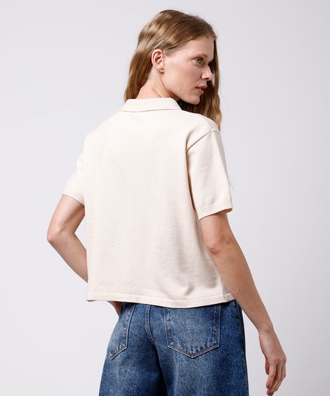 polo feminina de tricot mindset bege
