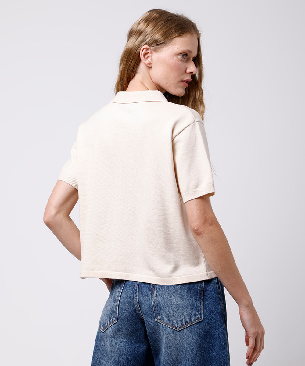 polo feminina de tricot mindset bege
