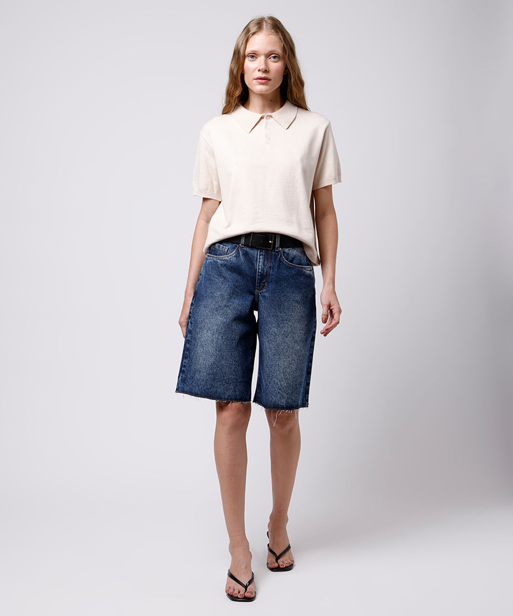 polo feminina de tricot mindset bege