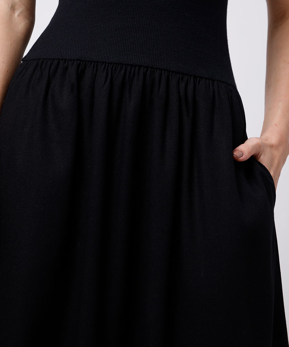 vestido midi com linho mindset preto