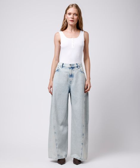 calça barrel feminina jeans mindset azul