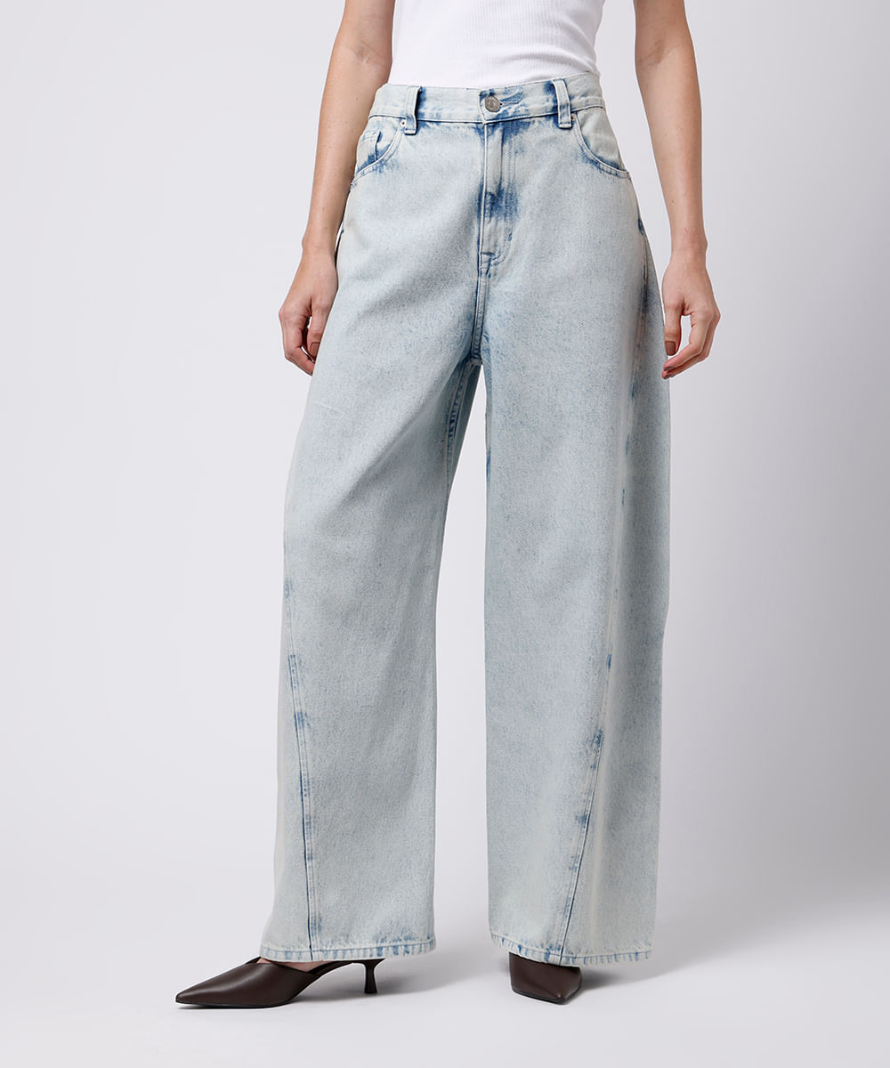 calça barrel feminina jeans mindset azul