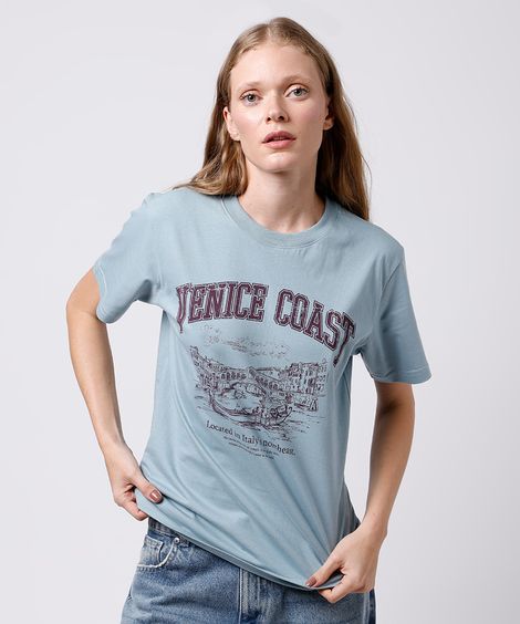 camiseta feminina de algodão venice coast mindset azul