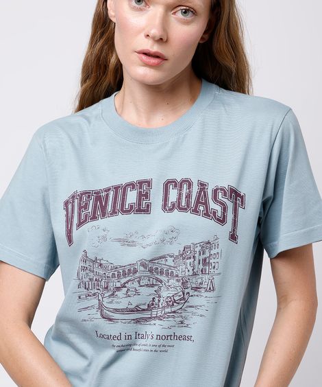camiseta feminina de algodão venice coast mindset azul