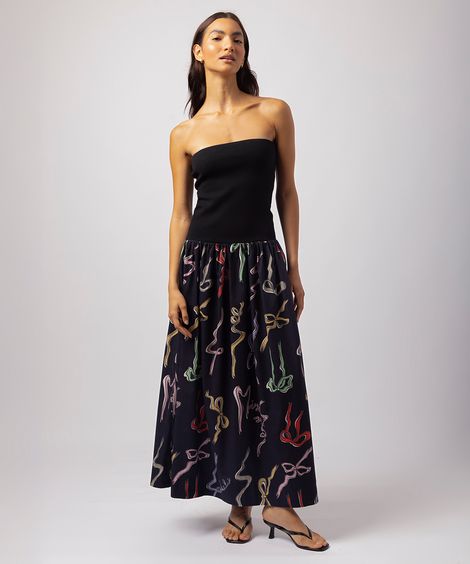 vestido midi feminino laços mindset lo de lui preto