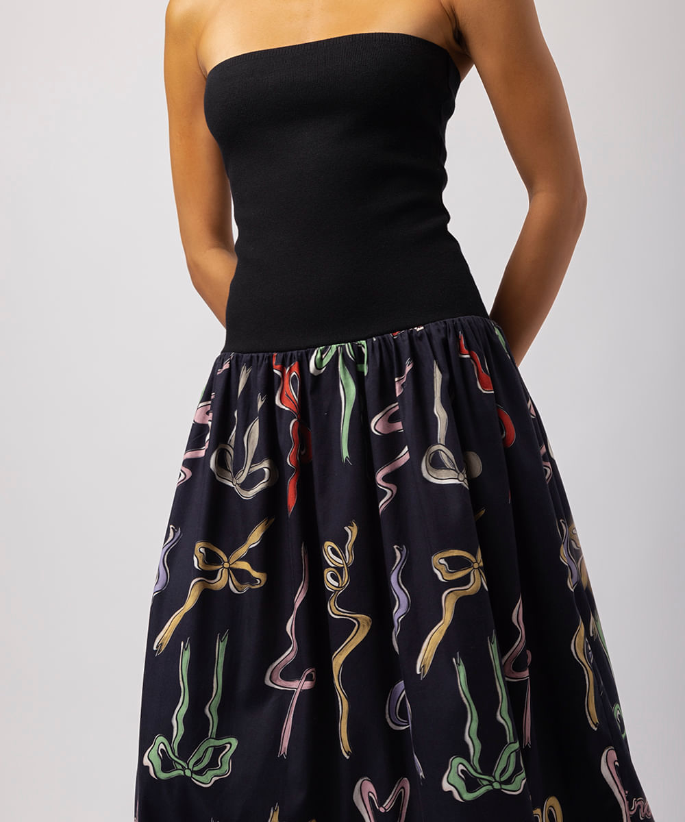 vestido midi feminino laços mindset lo de lui preto