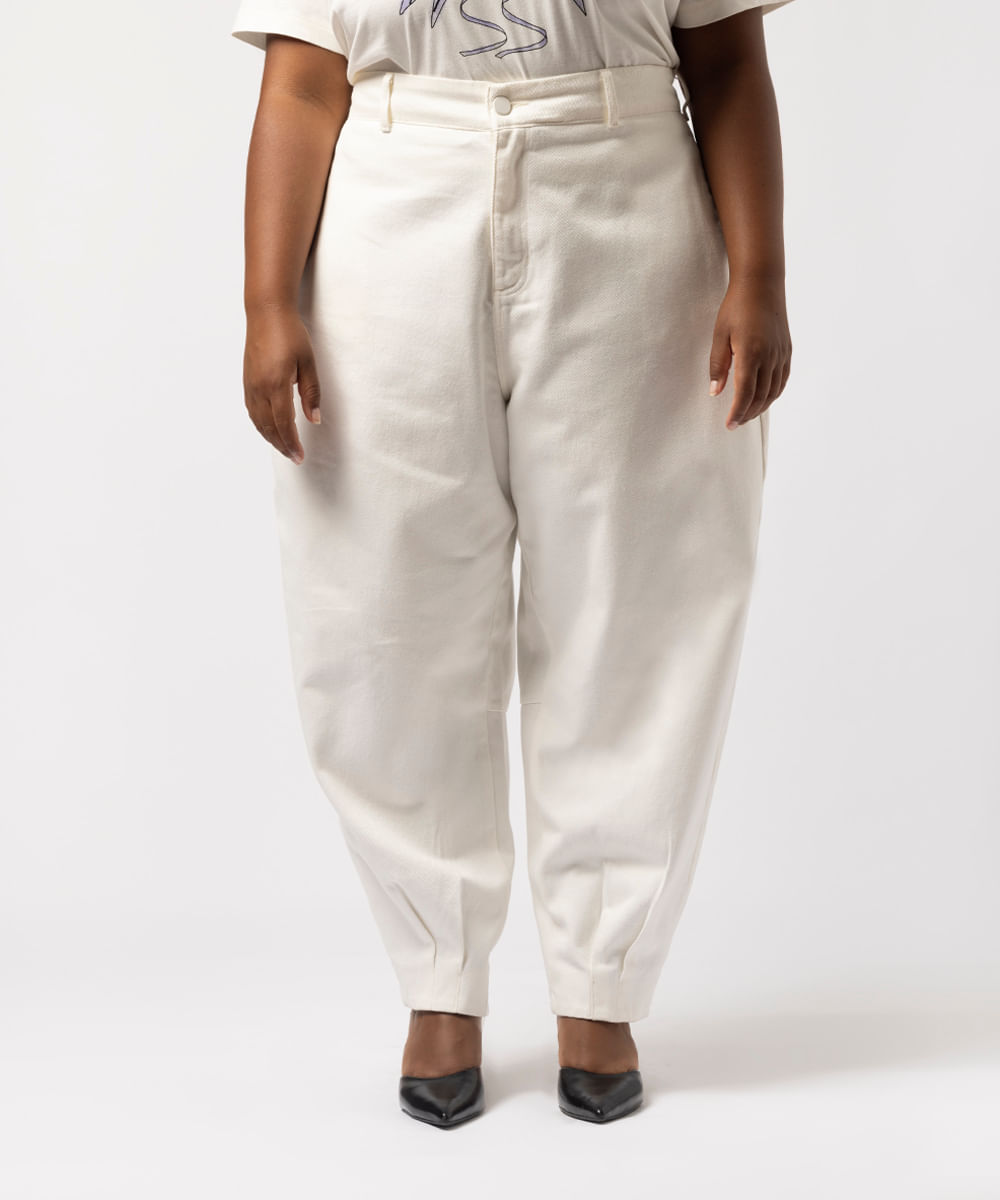 calça barrel feminina de sarja mindset lo de lui plus size off white