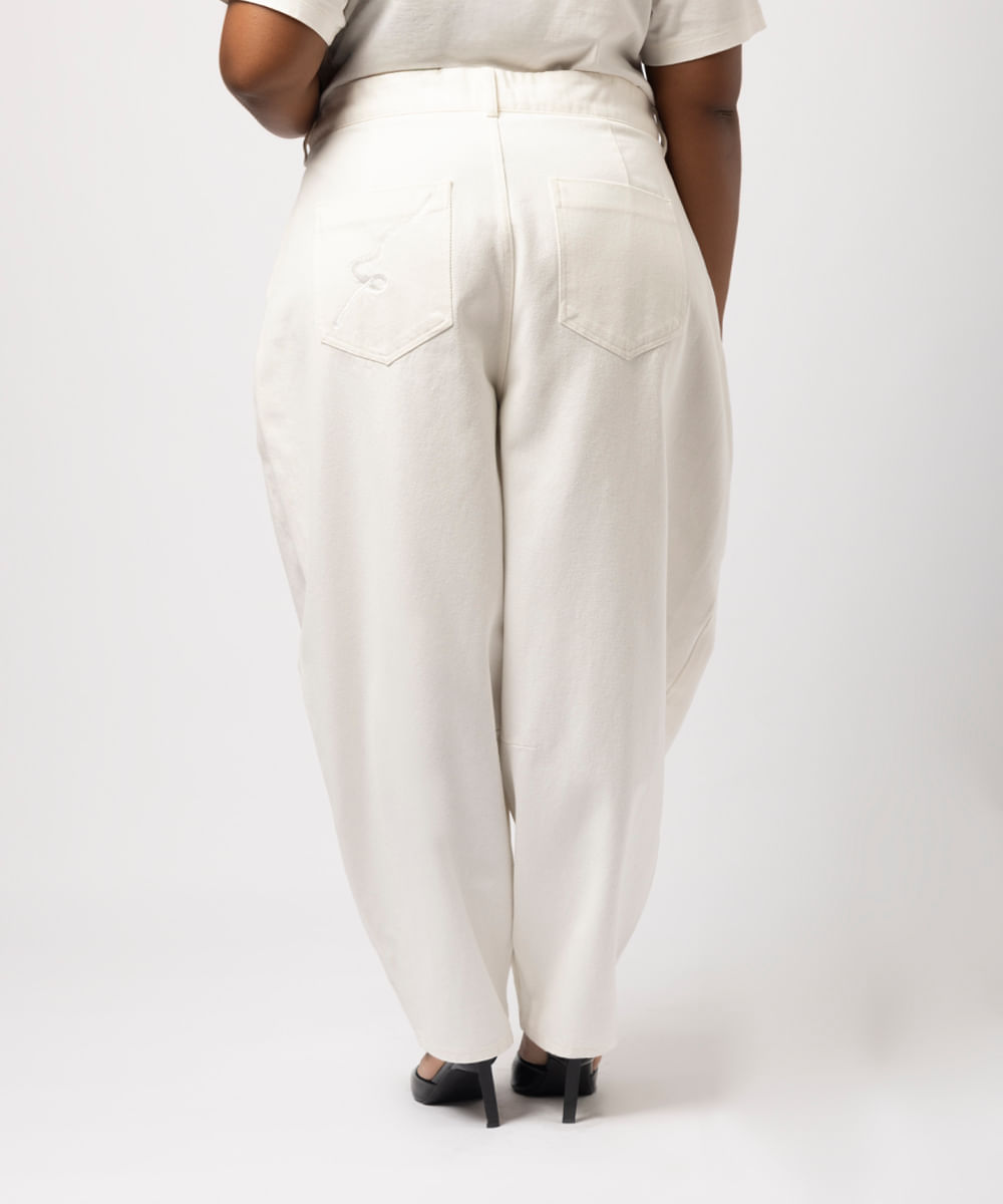 calça barrel feminina de sarja mindset lo de lui plus size off white