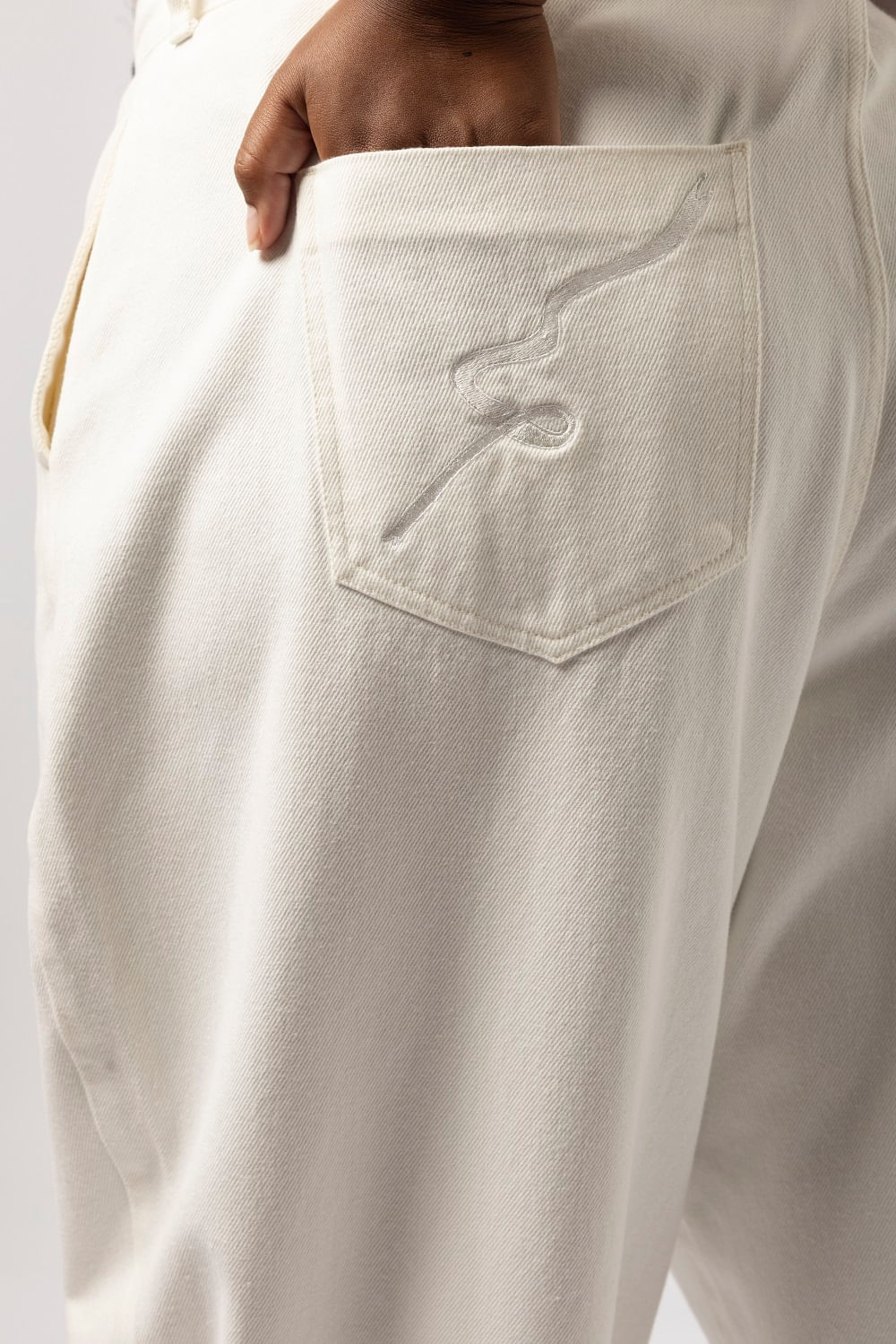 calça barrel feminina de sarja mindset lo de lui plus size off white