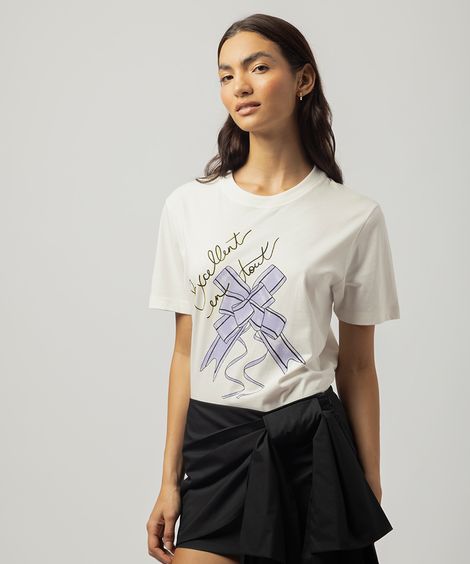 camiseta feminina de algodão laço mindset lo de lui off white