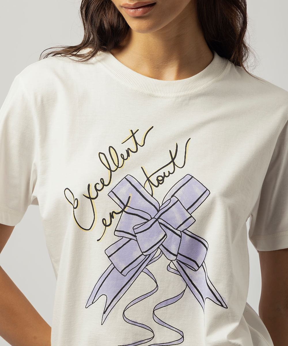 camiseta feminina de algodão laço mindset lo de lui off white