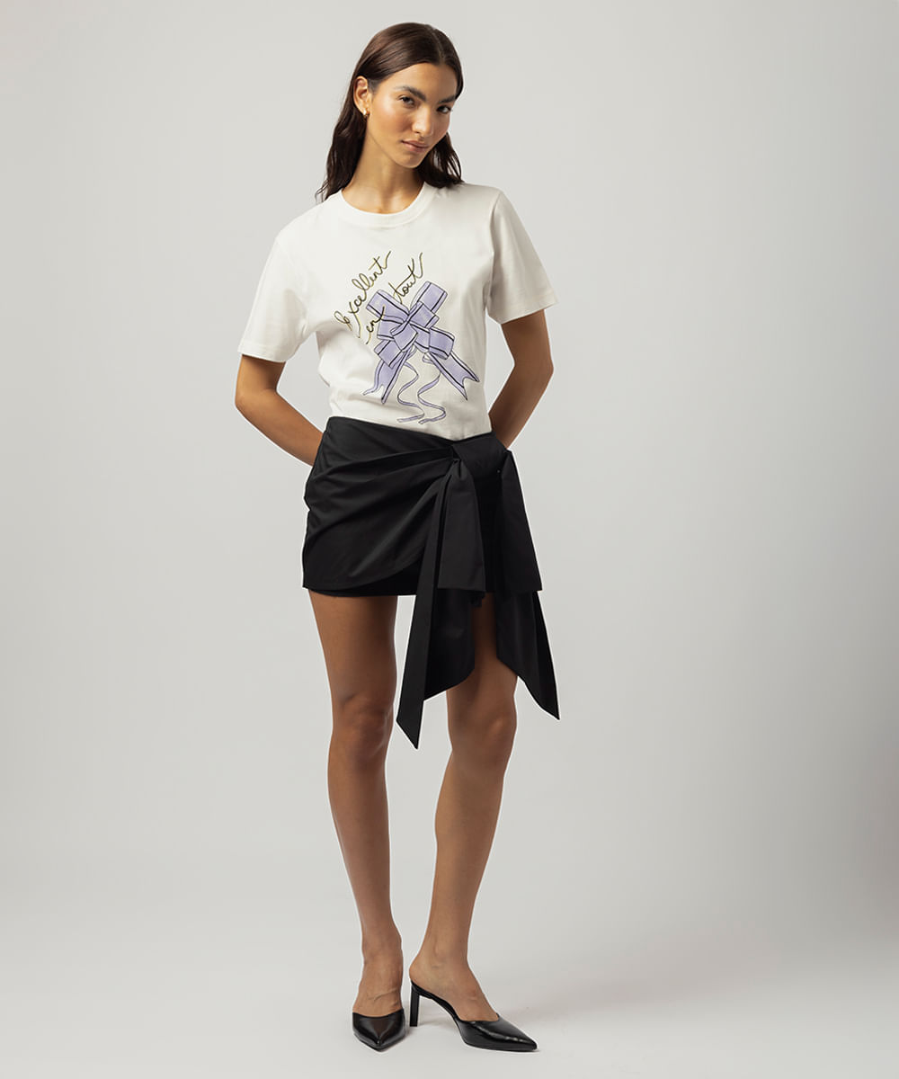 camiseta feminina de algodão laço mindset lo de lui off white