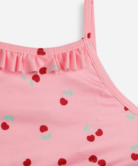 biquíni infantil frente única cerejinha rosa