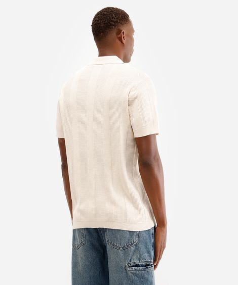 polo masculina de tricot texturizada bege