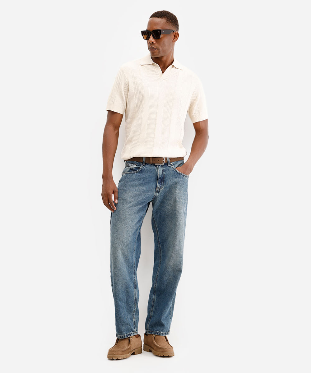 polo masculina de tricot texturizada bege
