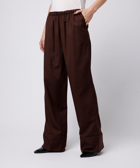 calça reta cós elástico mindset marrom