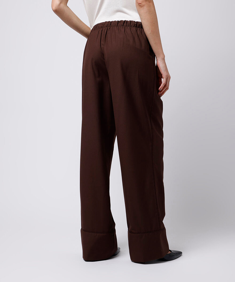calça reta cós elástico mindset marrom