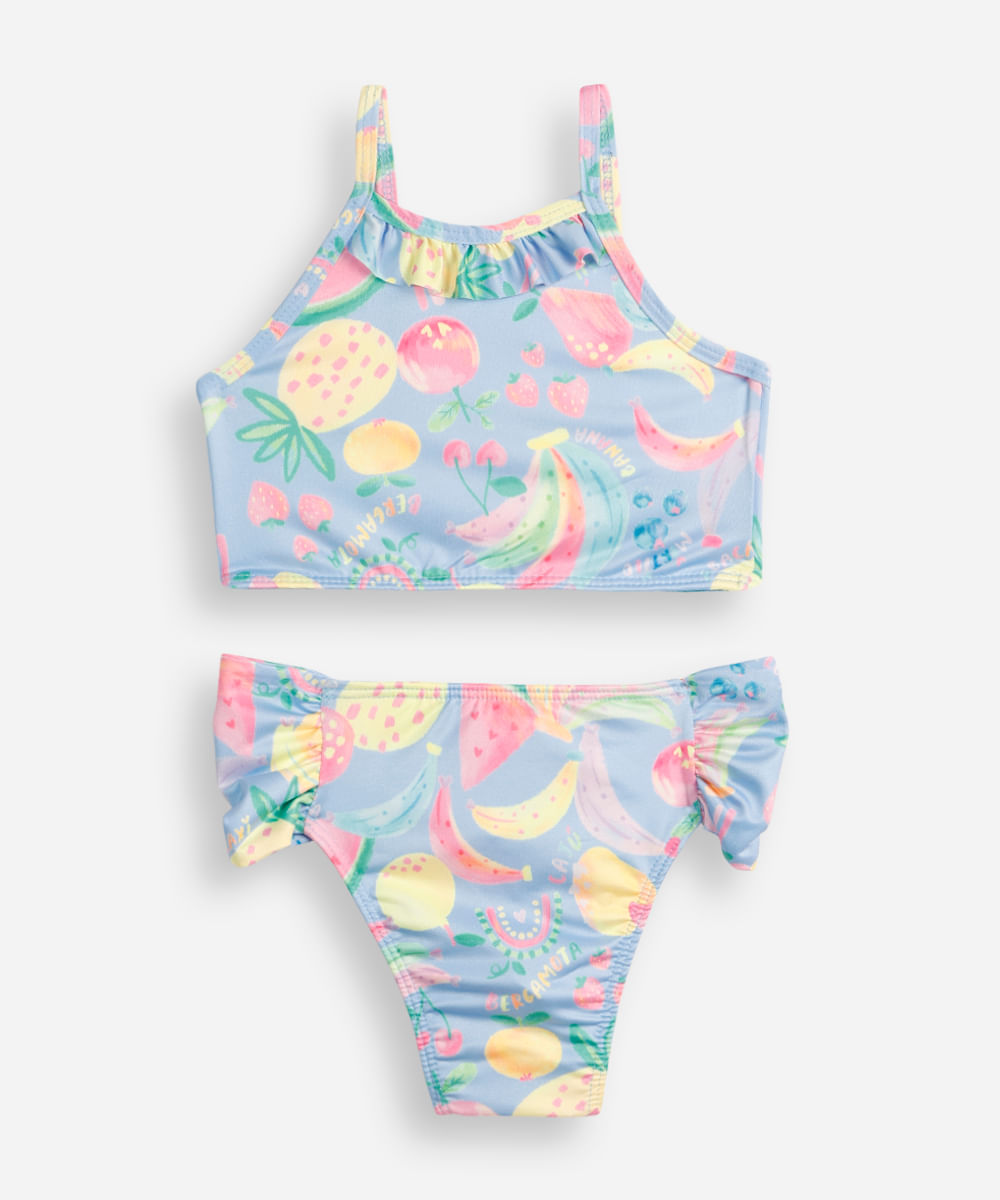 biquíni infantil frente única frutas azul