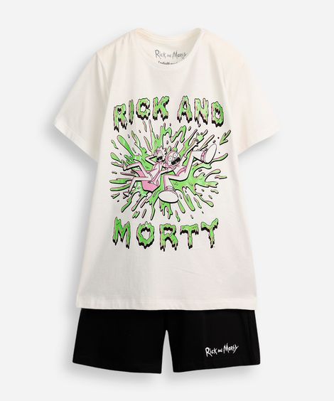 pijama curto juvenil rick e morty off white