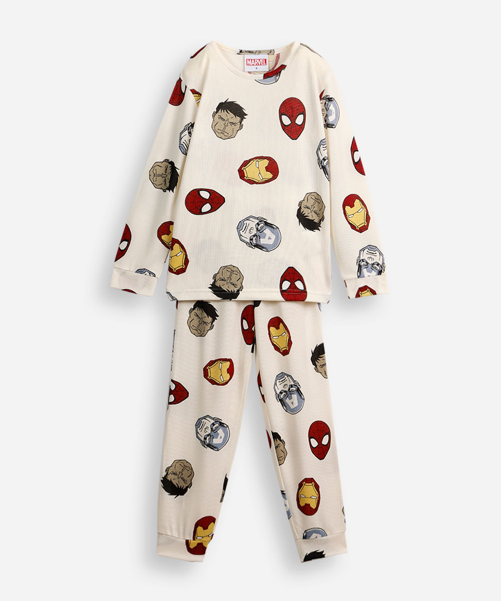 pijama longo infantil os vingadores off white