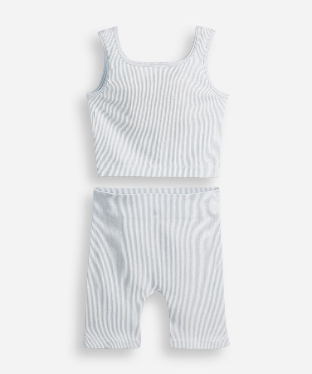 conjunto infantil curto canelado stitch azul