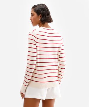cardigan feminino de viscose listrado bege