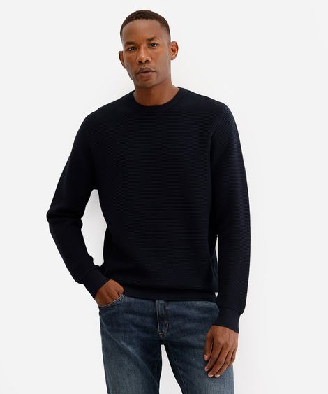 suéter de tricot canelado - azul marinho