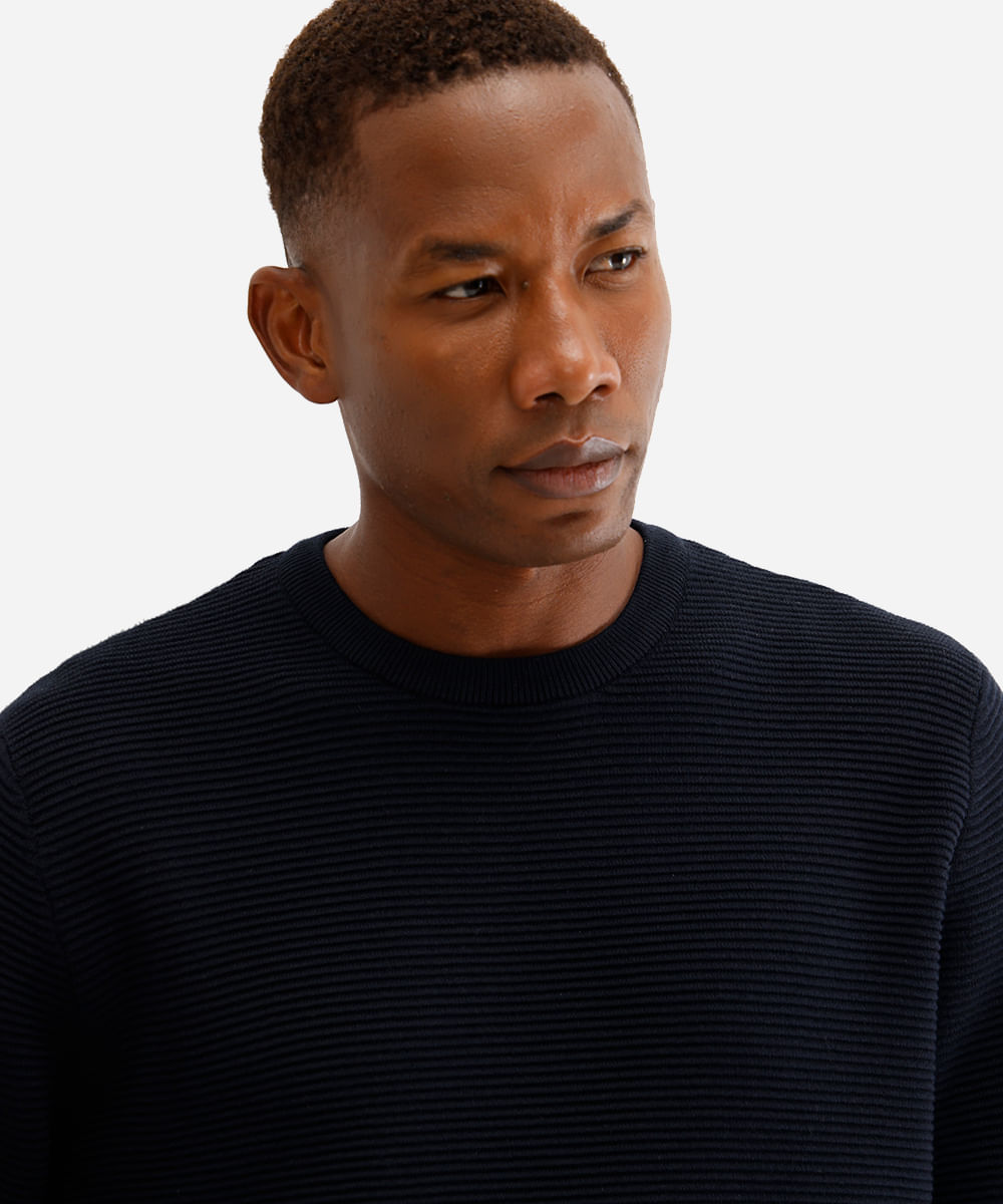 suéter de tricot canelado - azul marinho