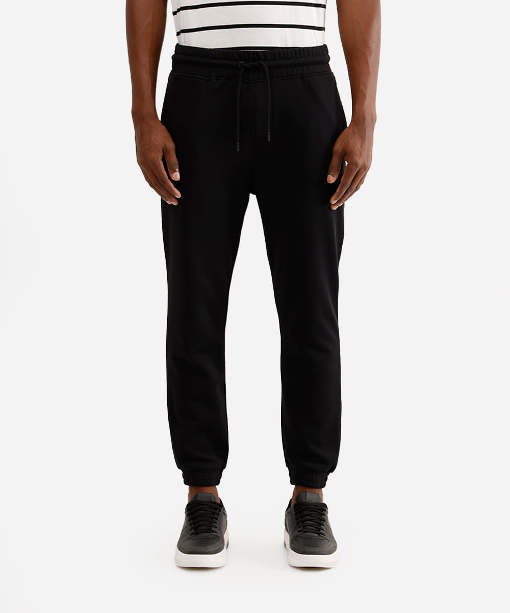 calça básica jogger masculina de moletom preto