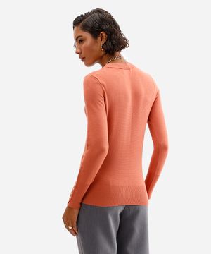 suéter feminino de tricot gola careca laranja
