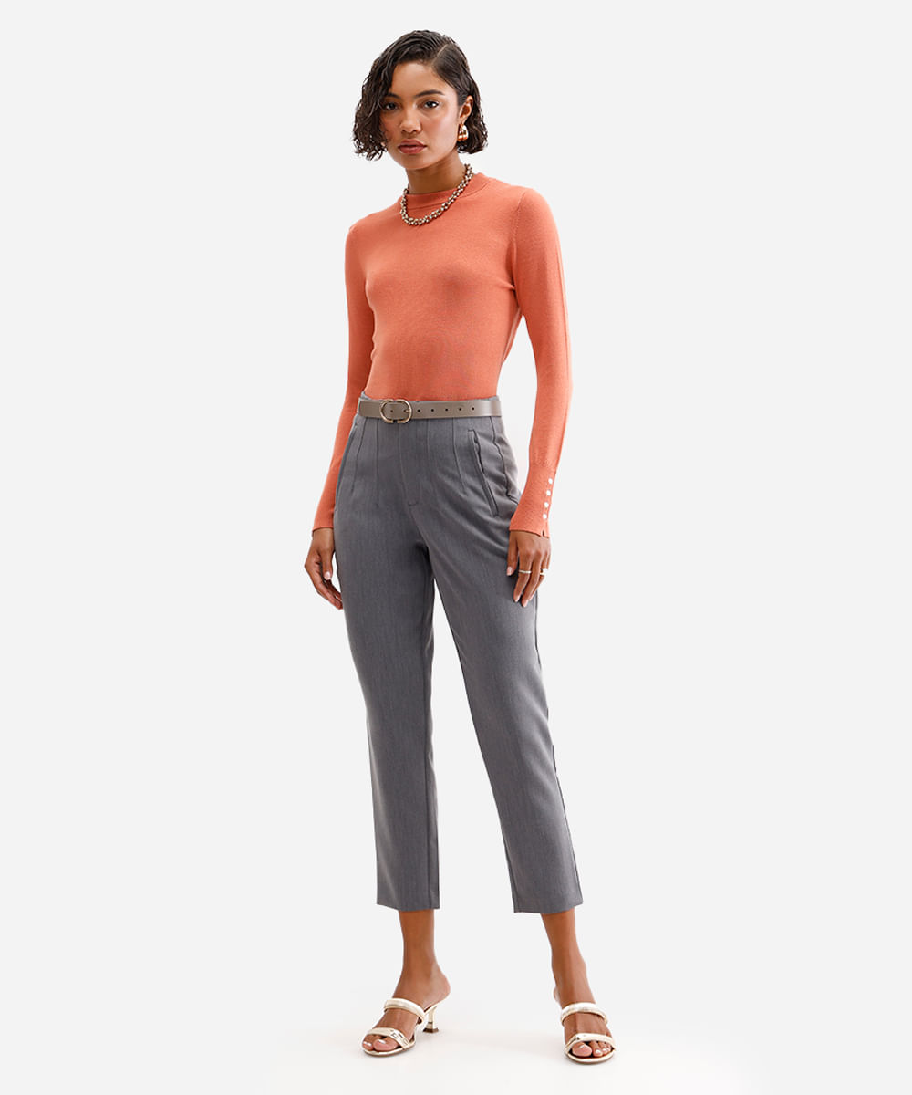 suéter feminino de tricot gola careca laranja