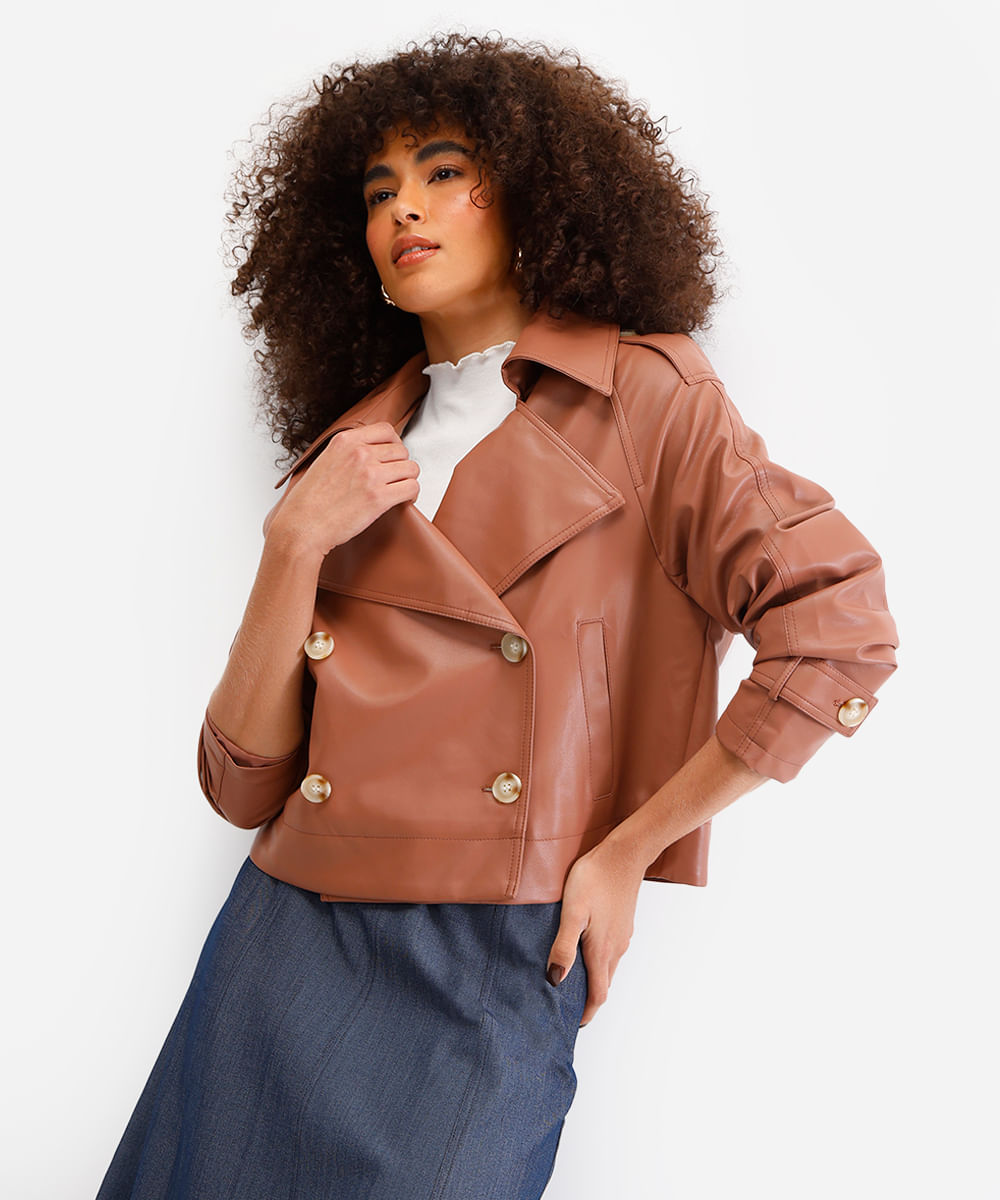 jaqueta feminina de poliuretano marrom