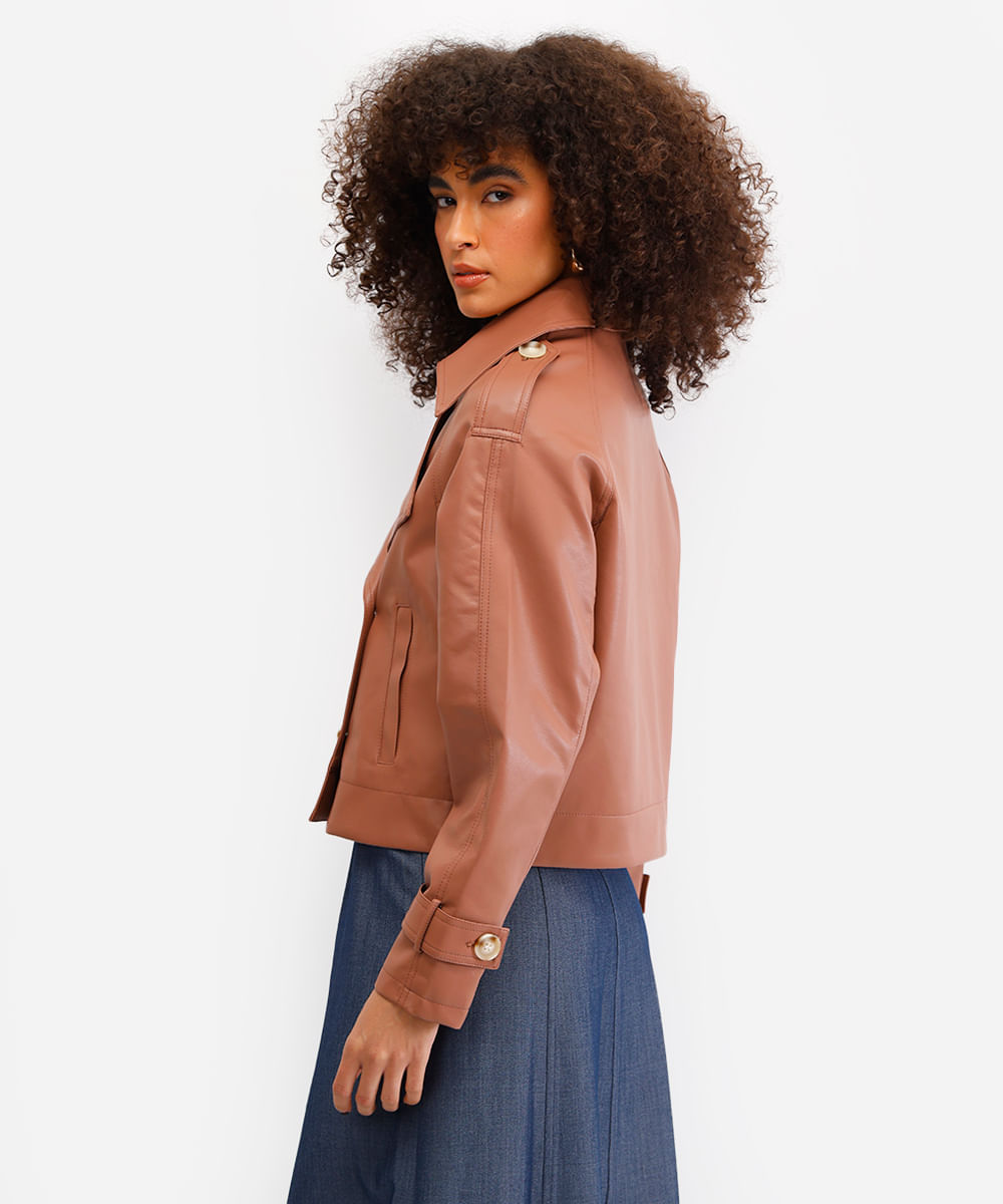 jaqueta feminina de poliuretano marrom