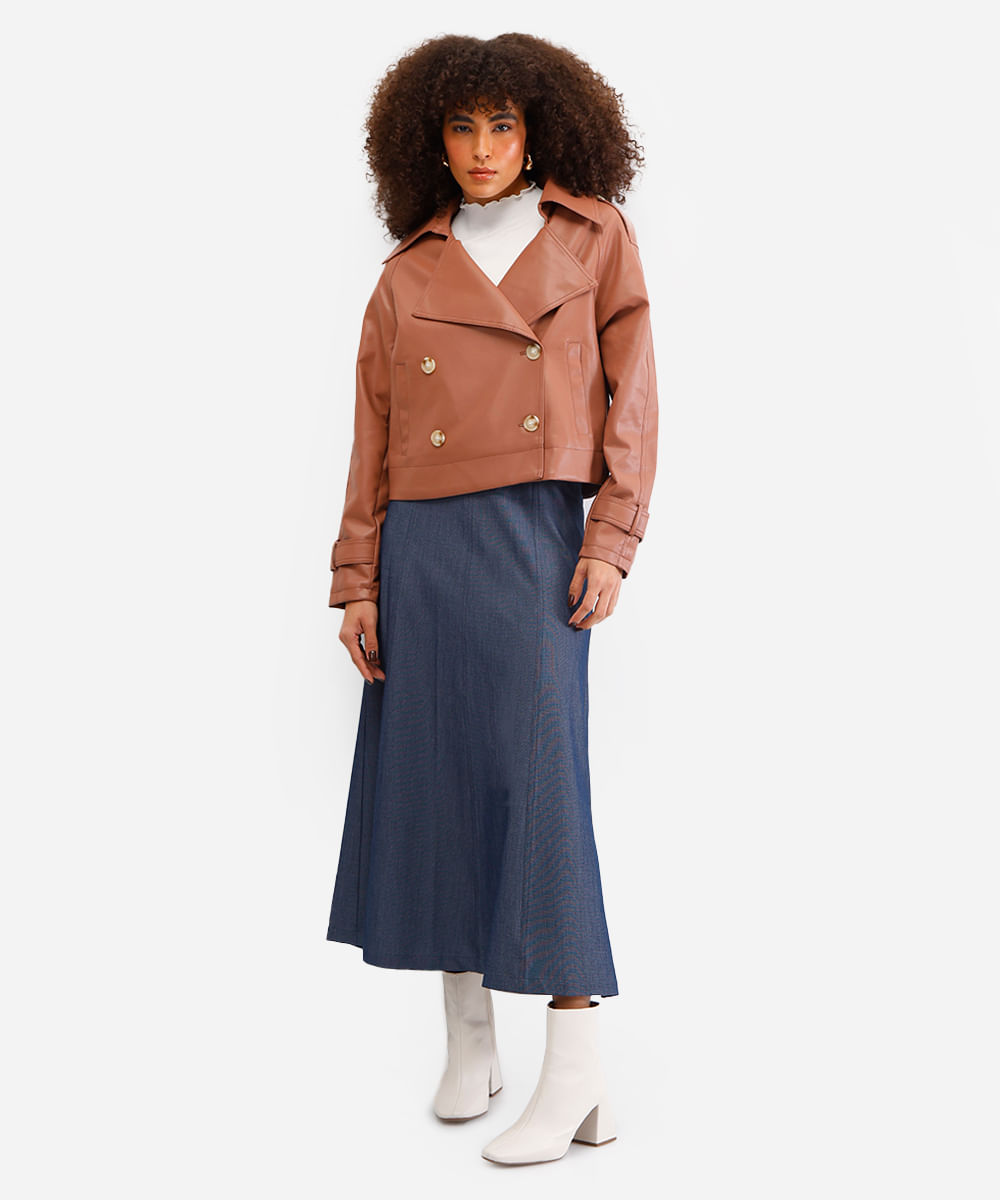 jaqueta feminina de poliuretano marrom