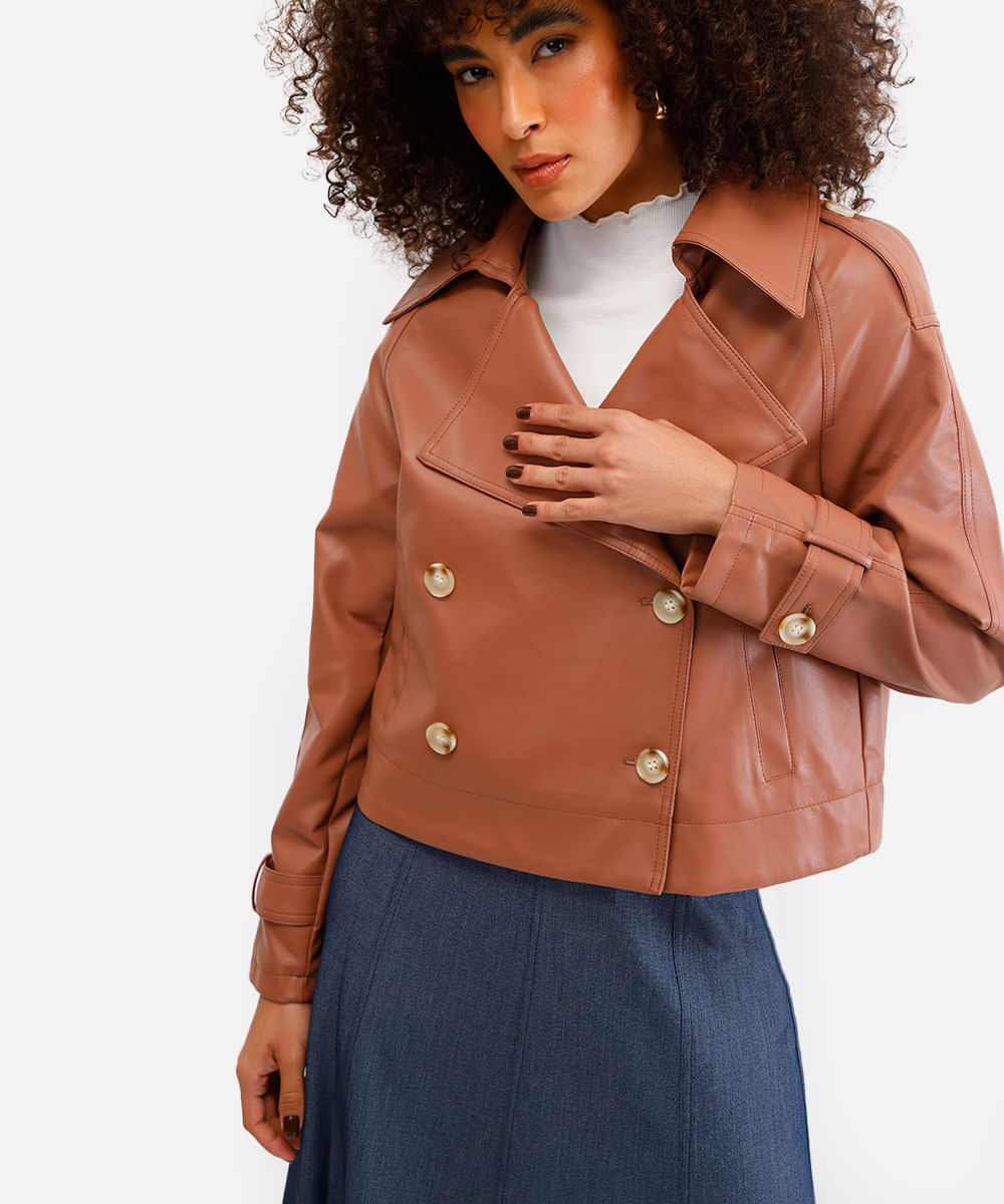 jaqueta feminina de poliuretano marrom