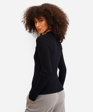 suéter feminino de tricot canelado preto
