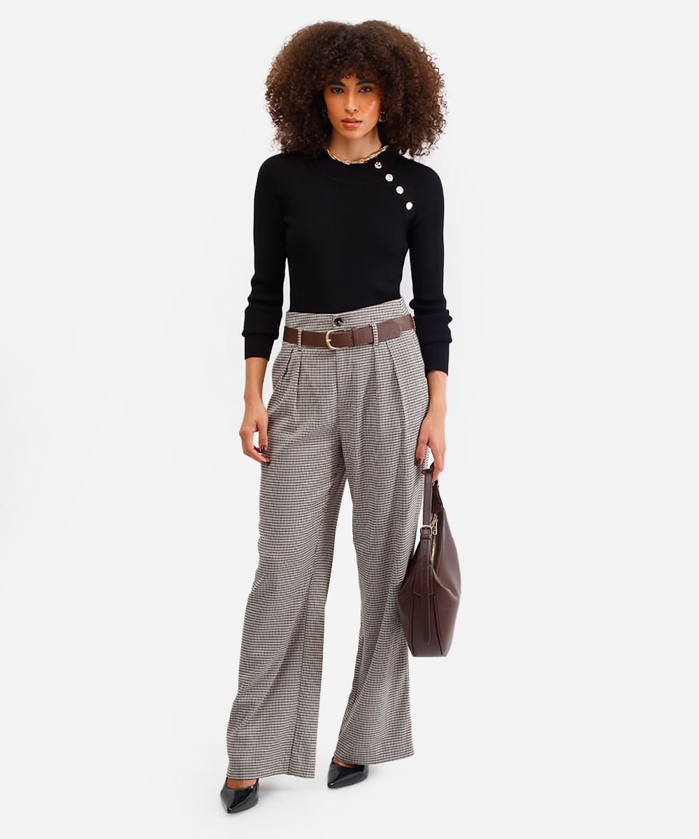 suéter feminino de tricot canelado preto
