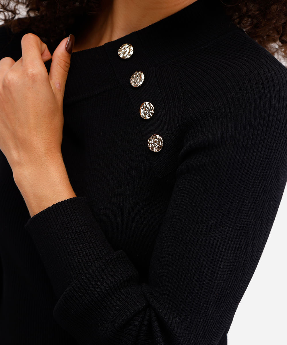 suéter feminino de tricot canelado preto