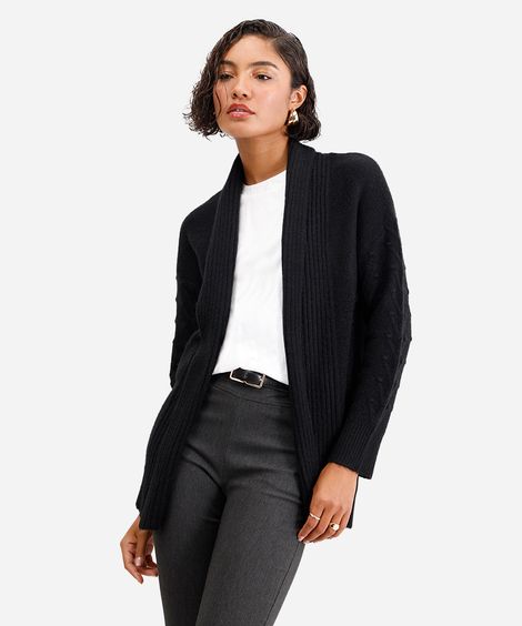 cardigan feminino de tricot texturizado preto
