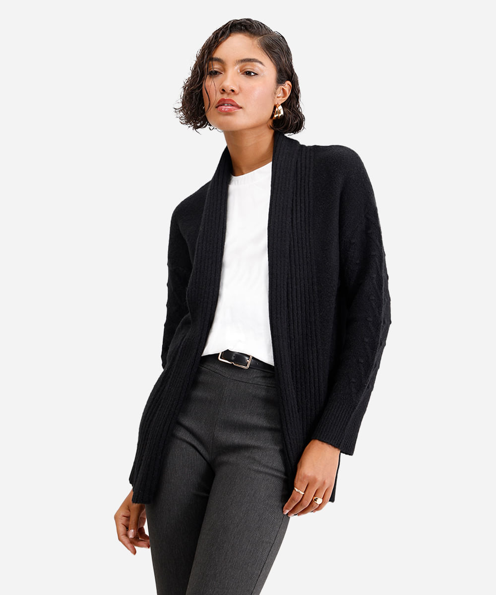 cardigan feminino de tricot texturizado preto