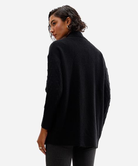 cardigan feminino de tricot texturizado preto