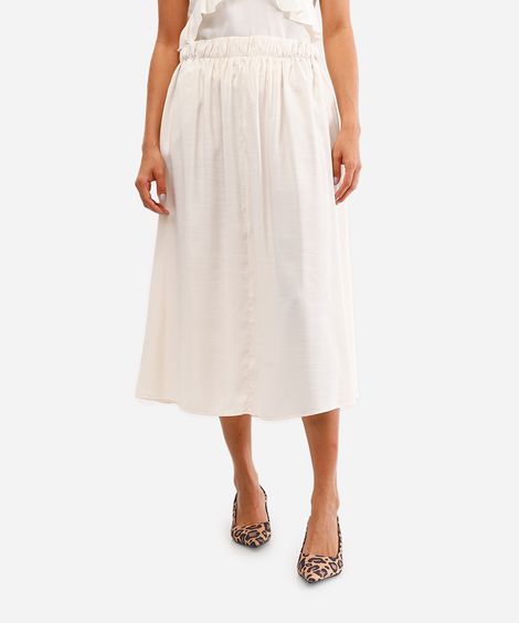 saia midi franzida com bolso bege