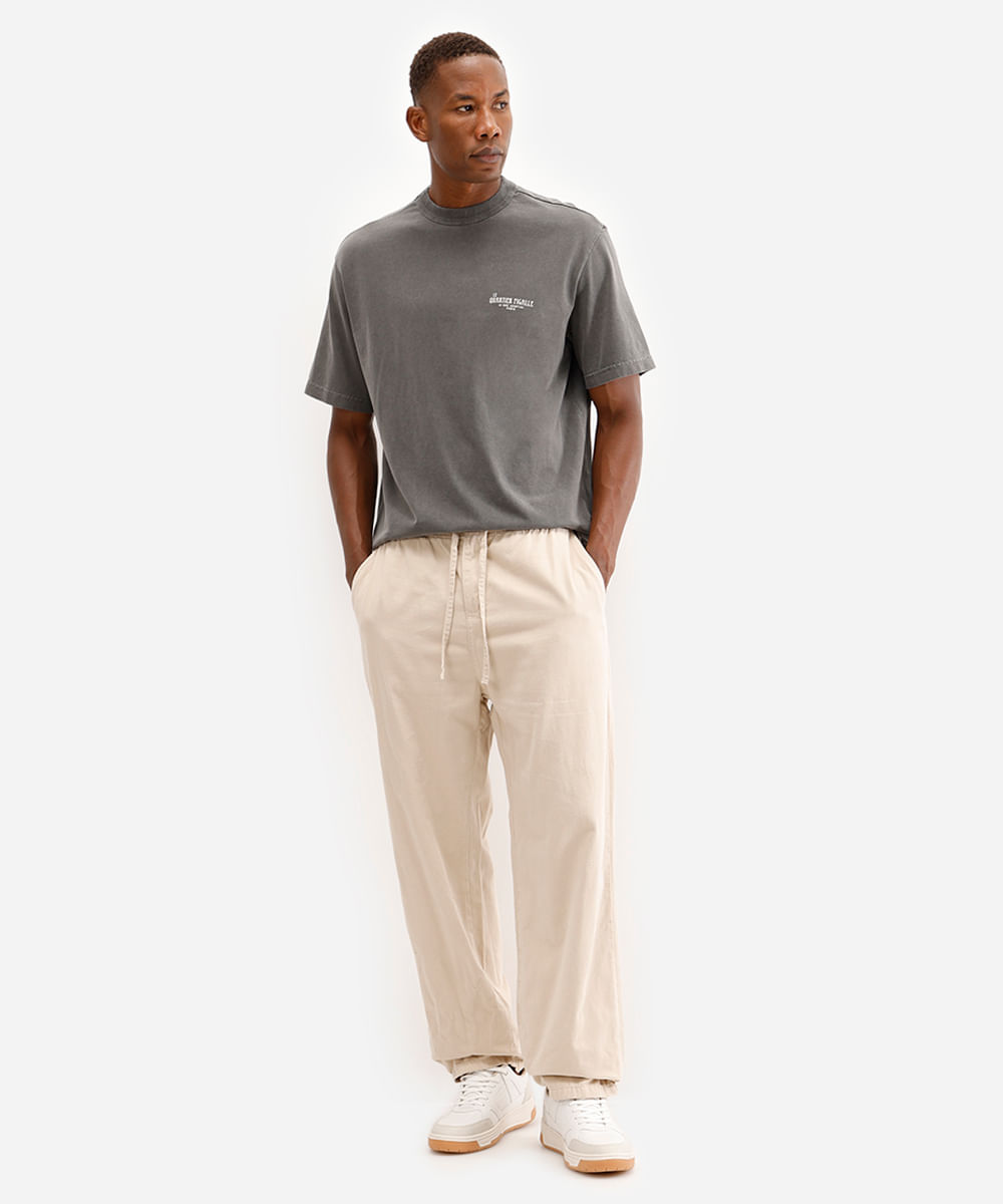 camiseta masculina de algodão estampada cinza
