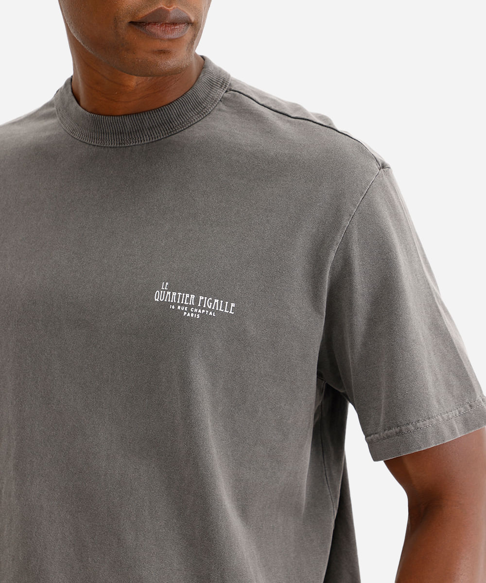 camiseta masculina de algodão estampada cinza
