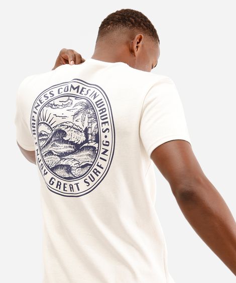 camiseta masculina de algodão manga curta praiana bege