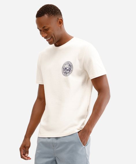camiseta masculina de algodão manga curta praiana bege