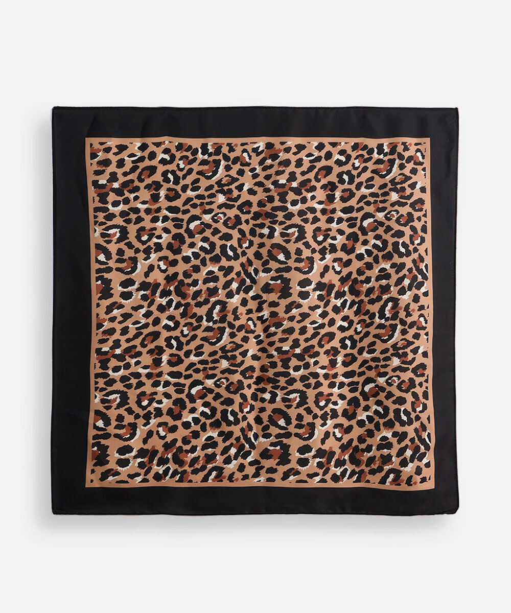 lenço feminino acetinado animal print marrom