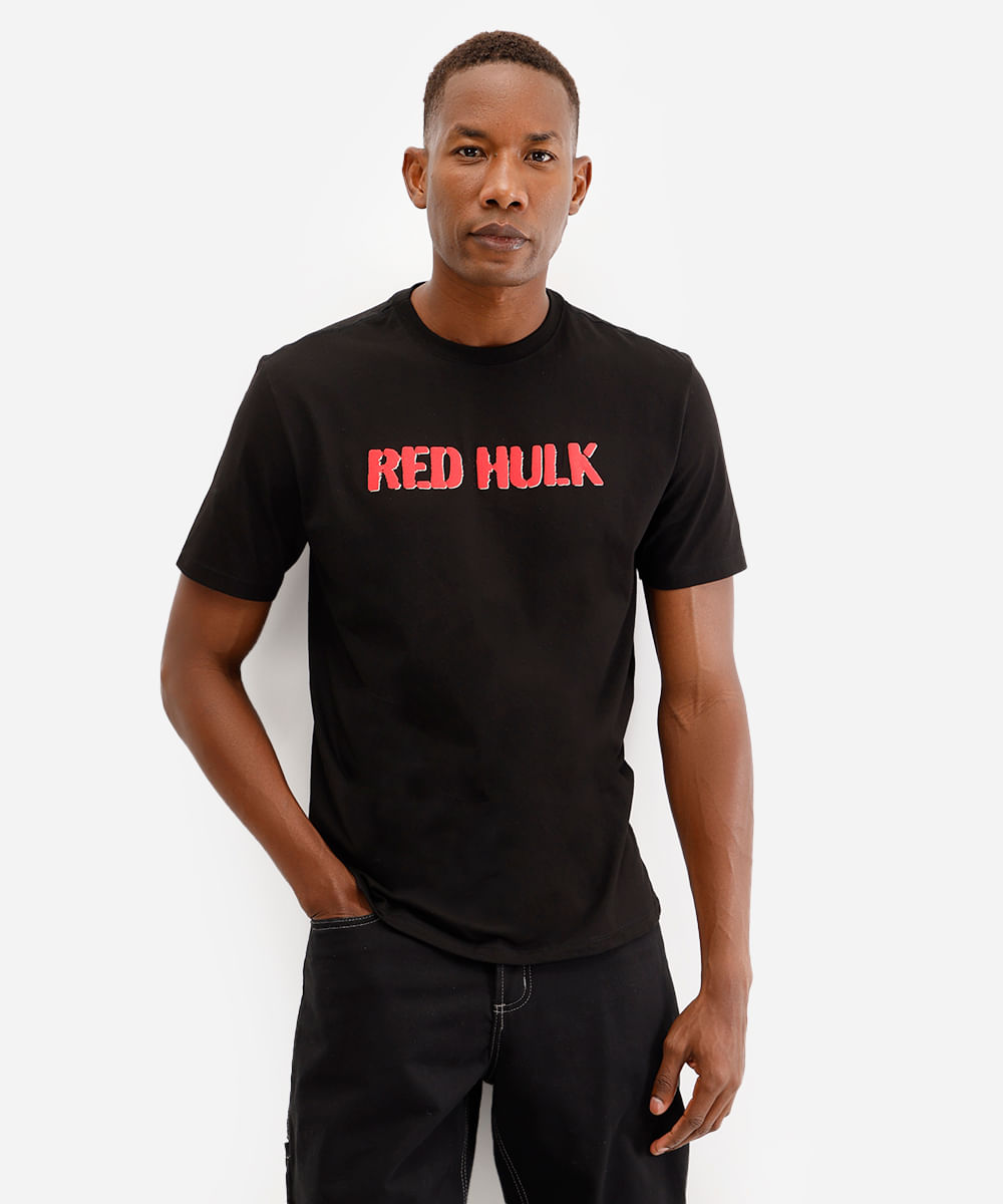 camiseta comfort masculina de algodão red hulk preta