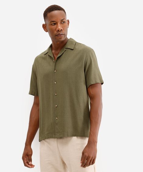 camisa masculina de linho manga curta verde