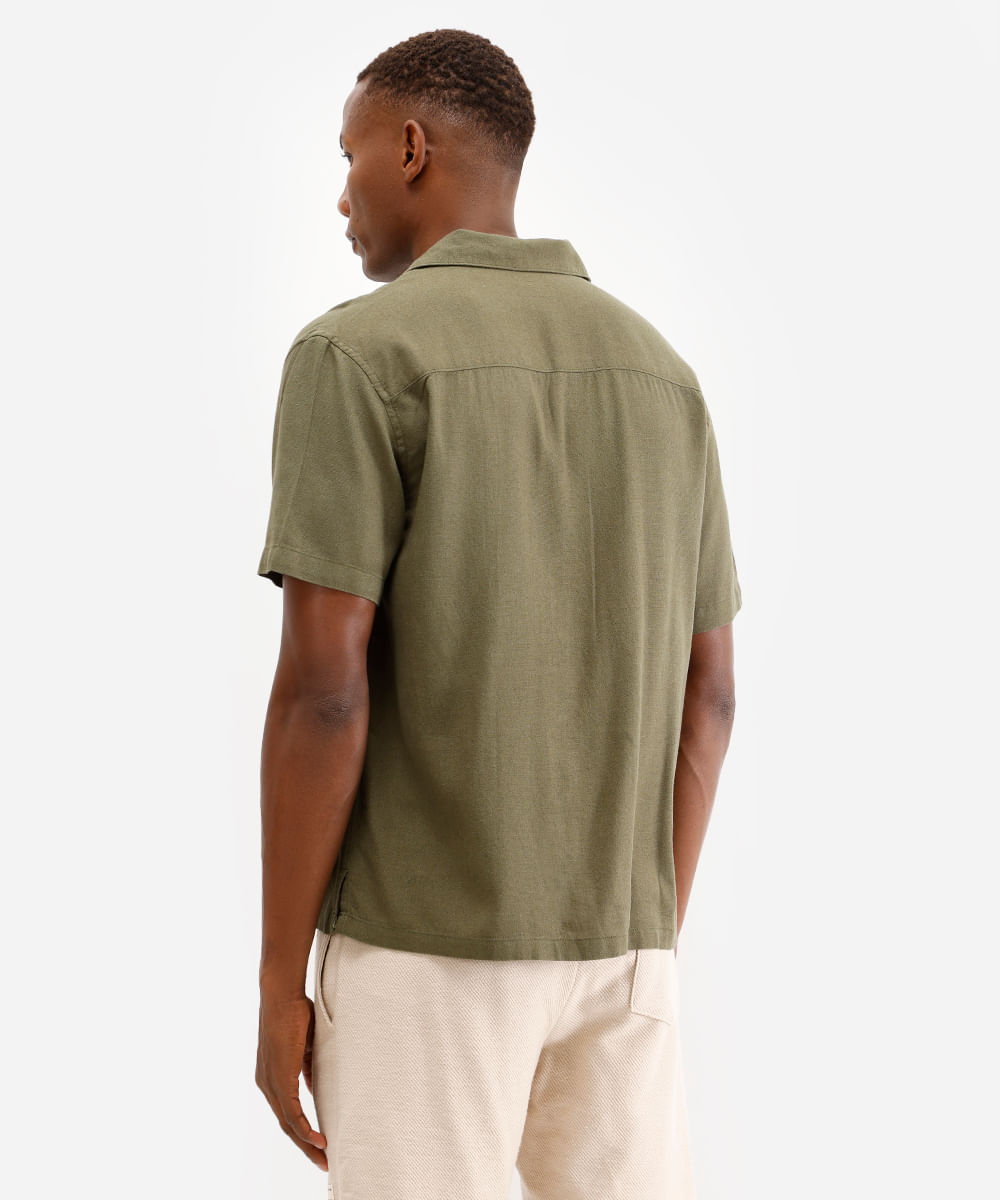 camisa masculina de linho manga curta verde